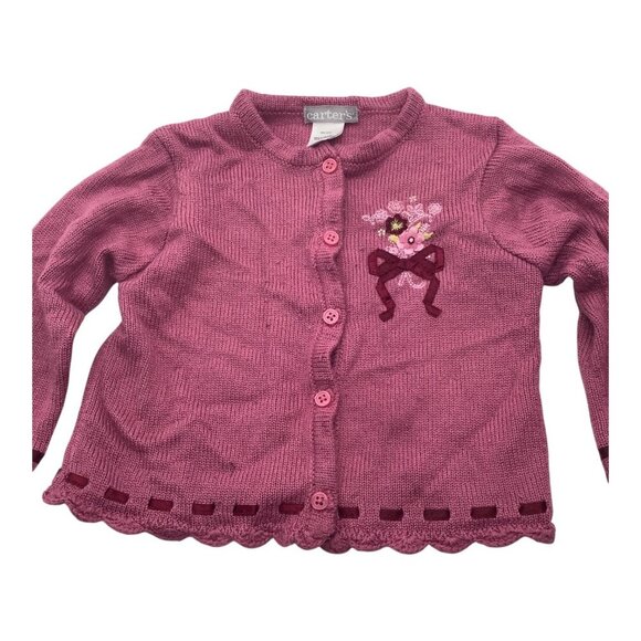 Carter's Pink Cardigan Sweater Baby Girl 18M Floral Embroidery & Ribbon Detail - Picture 6 of 7